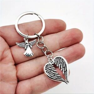 Guardian Angel Wings Keychain Heart Shaped Alloy Key Chain Ring Purse Bag